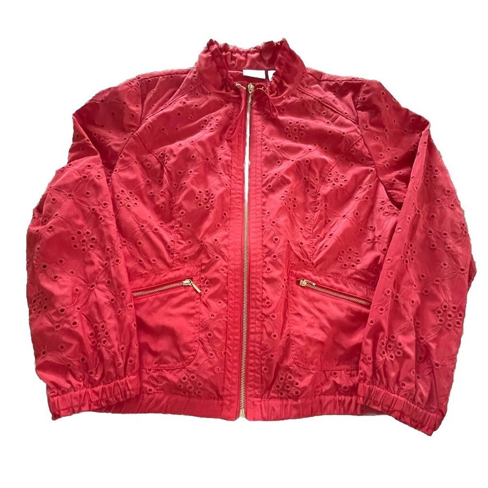 Zenergy Amelia Orange Eyelet Jacket Chicos Size Large Lined Full Zip Pockets